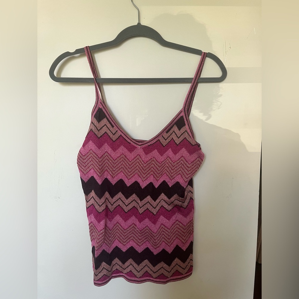 SOLD!Vintage CACHÉ Pink and Black Zigzag Patterned Women's Top